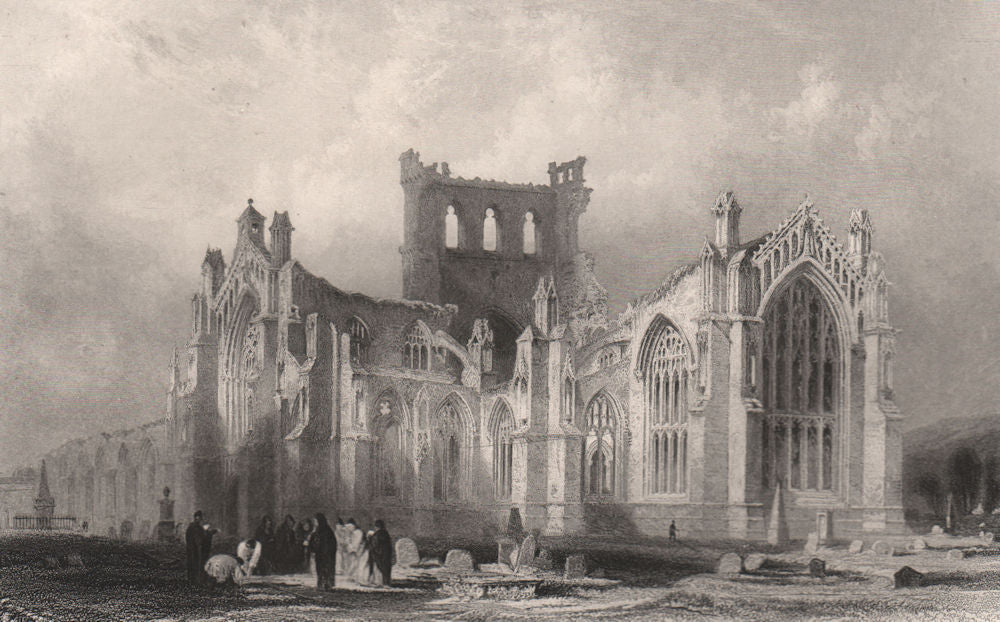 Melrose Abbey. Roxburghshire. Scotland. ALLOM c1840 old antique print picture